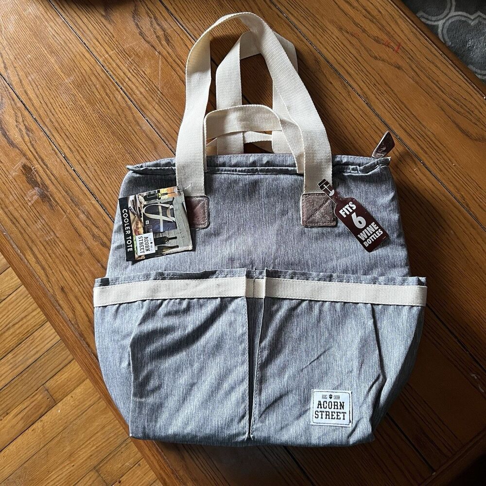 Acorn Street by Fit + Fresh Insulated Wine Cooler Tote, 6 Bottle Capacity, gray
